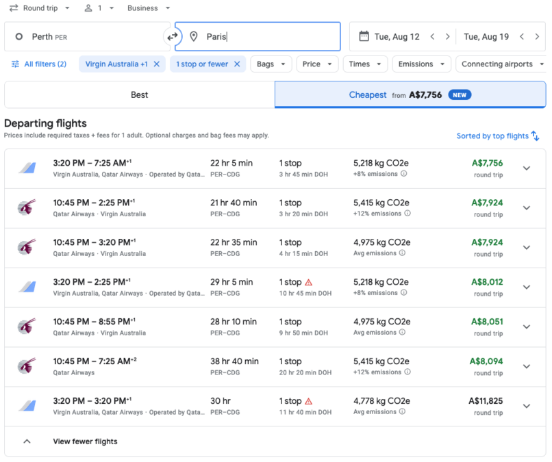 a screenshot of a flight schedule